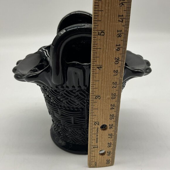 Dugan Diamond Black Amethyst Glass Basket with Double Handles MCM Collectible - Picture 8 of 15